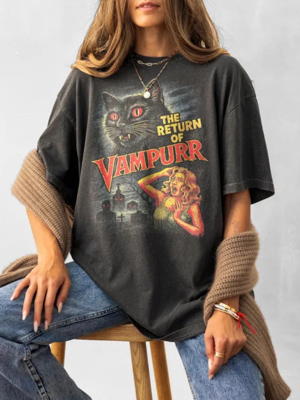 Comfort Colors Cat Vampurr Graphic Tee, Vintage The Return Of Vampurr T-Shirt